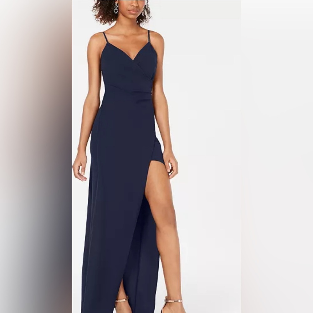 Macys navy dress with slit, scrunch on butt, built in bra. Size small